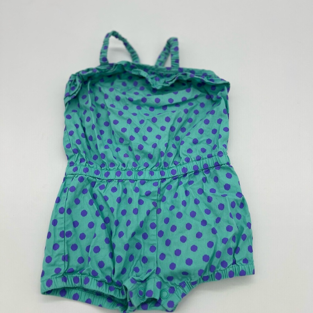 Cherokee Romper, Baby Girl's Size 12M Green With Purple Polka Dots